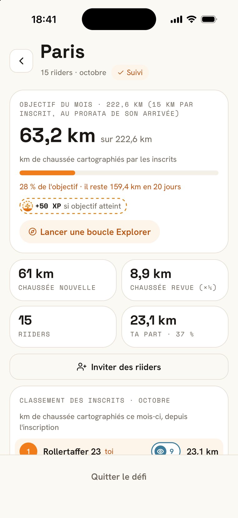Défi de Paris : l'objectif collectif des riiders inscrits
